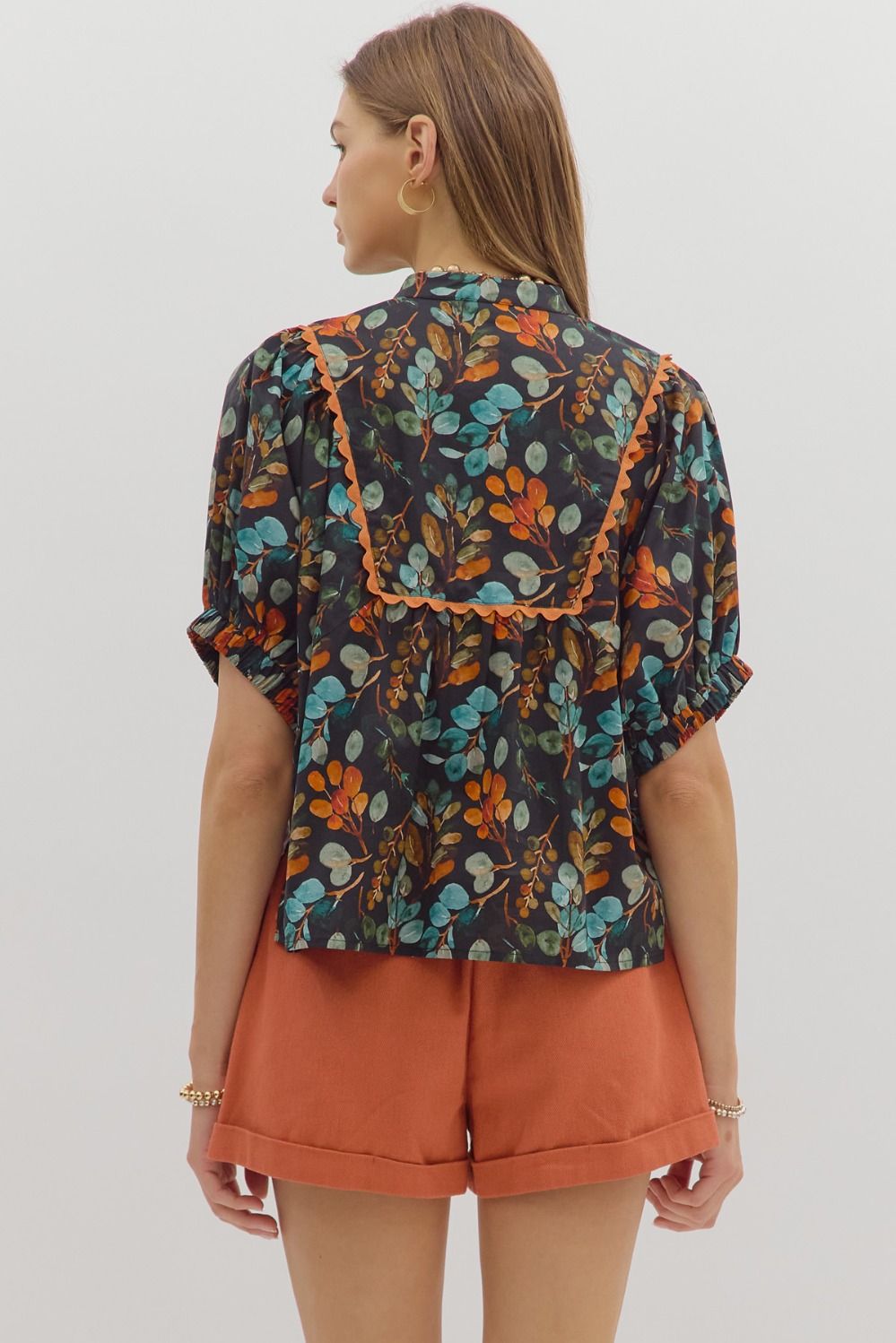 Black Floral V Neck Dolman Sleeve Top