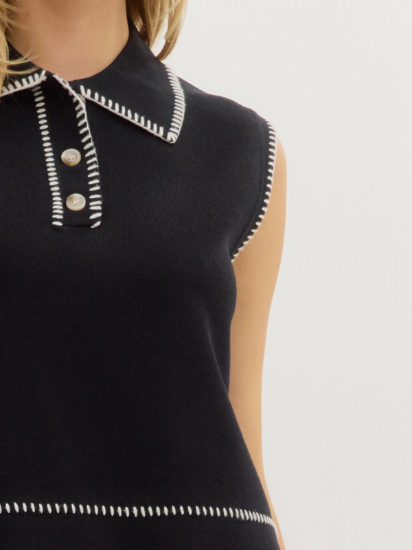 Black Knit Sleeveless Collared Top