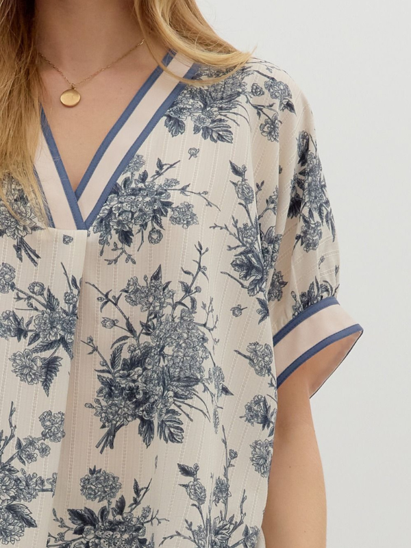 Blue Grey Floral Dolman Top