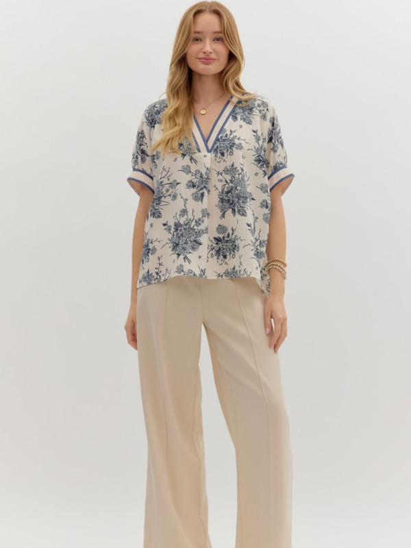 Blue Grey Floral Dolman Top
