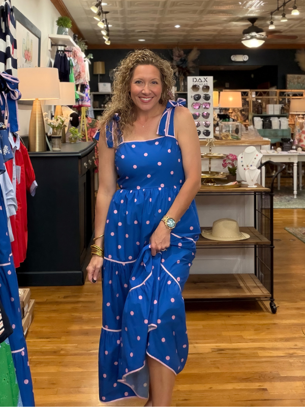 blue dress with pink polka dots + Dot Midi M Turn heads in this 4/26 Classic Long White A-line size:US 22Plus / UK 26 / EU 52