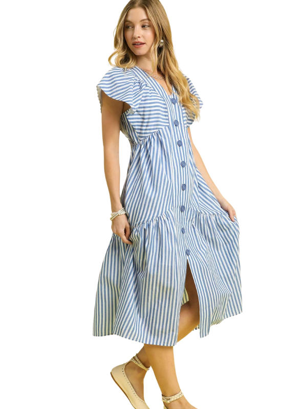 Blue Stripe Button Down Midi Dress