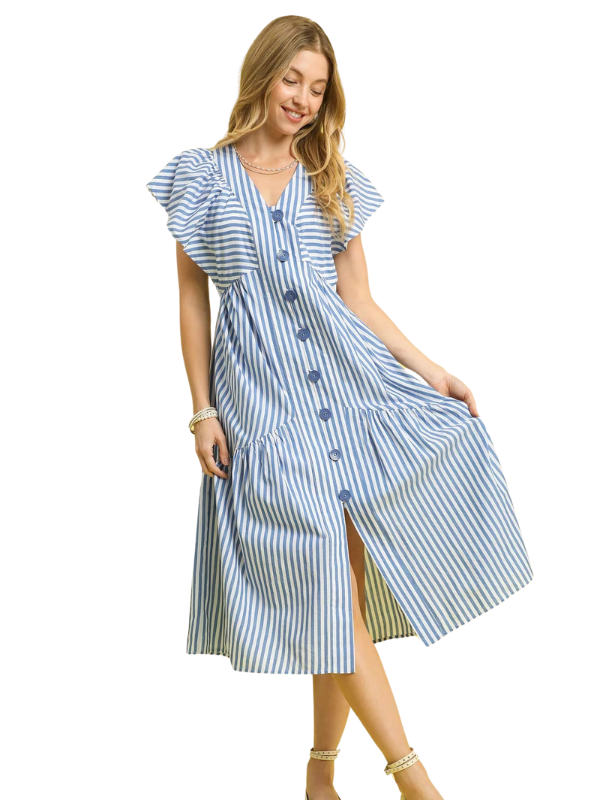 Blue Stripe Button Down Midi Dress