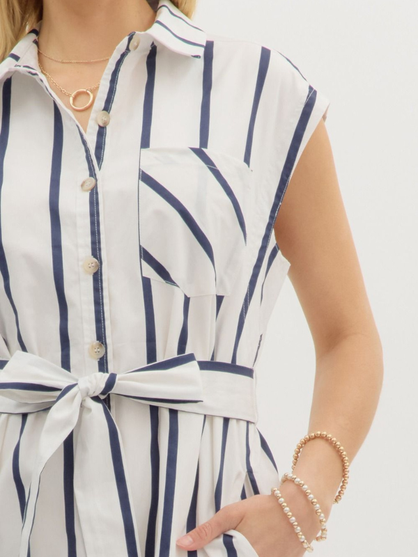 Blue & White Striped Button Up Shirt Dress
