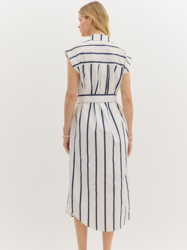 Blue & White Striped Button Up Shirt Dress