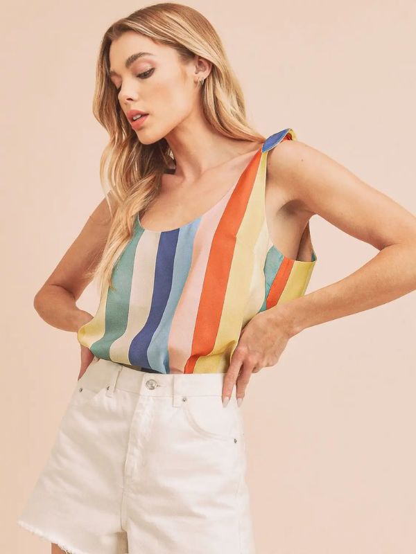 Blue Yellow & Red Striped Gracie Tank