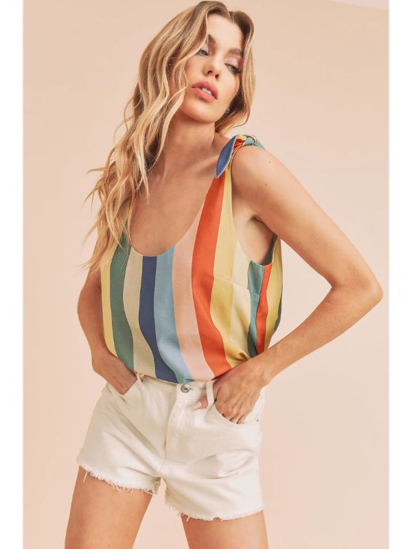 Blue Yellow & Red Striped Gracie Tank