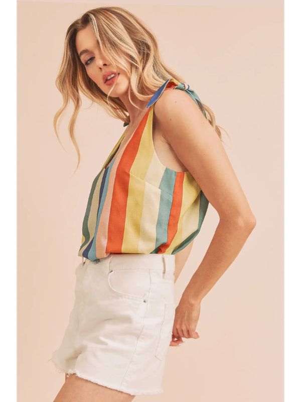 Blue Yellow & Red Striped Gracie Tank
