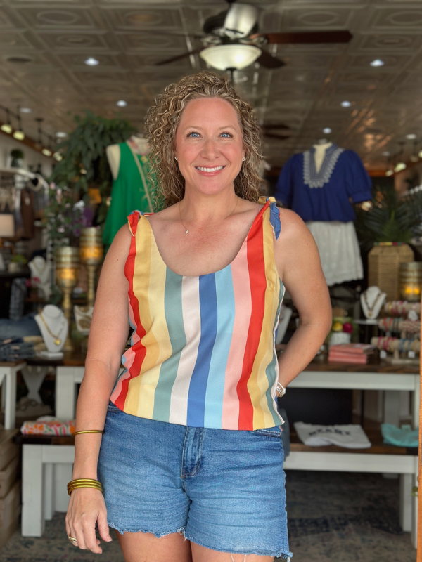 Blue + Yellow & Red Striped Gracie Tank