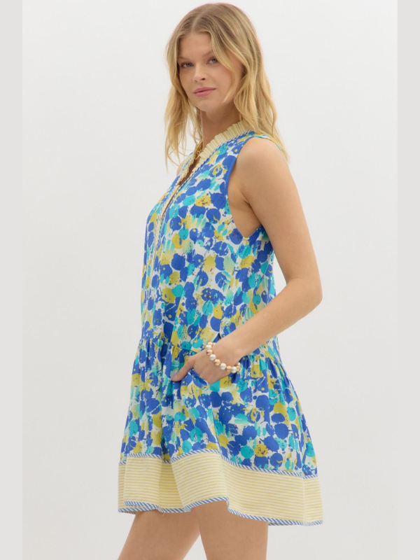 Blue + Yellow Dot Sleeveless Dress