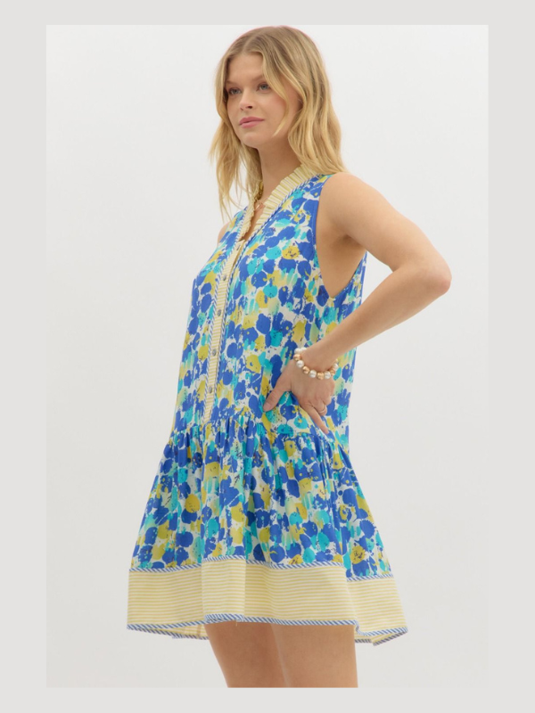 Blue + Yellow Dot Sleeveless Dress
