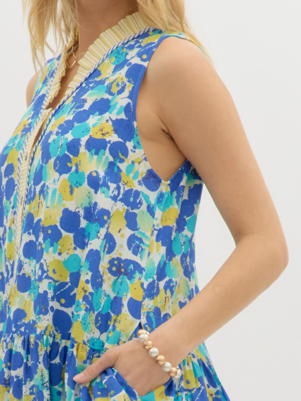 Blue + Yellow Dot Sleeveless Dress