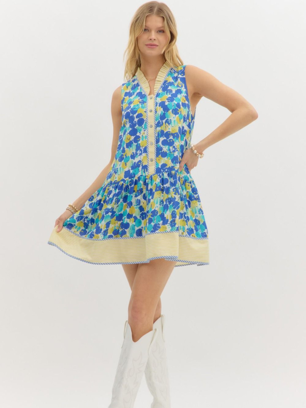 Blue + Yellow Dot Sleeveless Dress