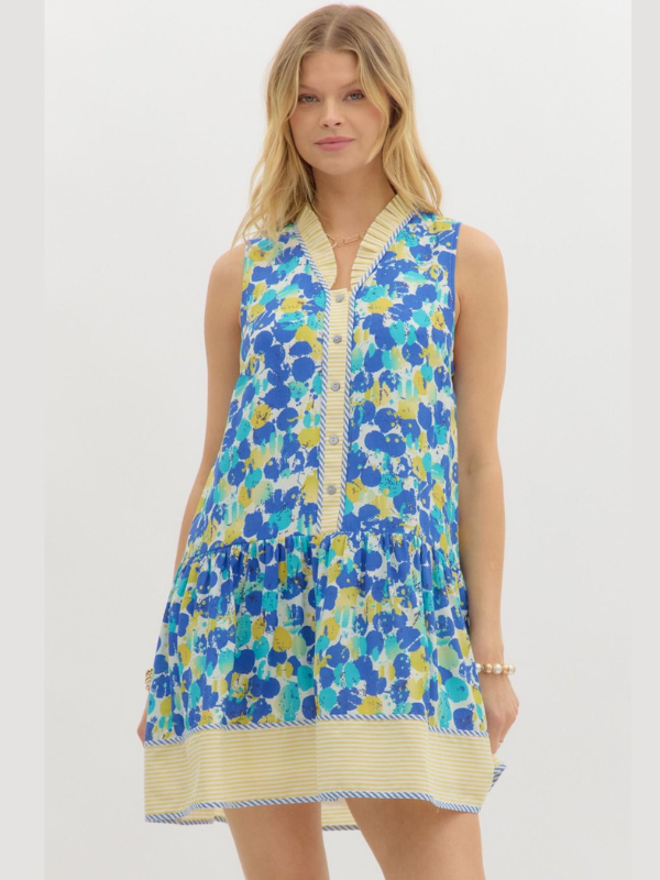 Blue + Yellow Dot Sleeveless Dress