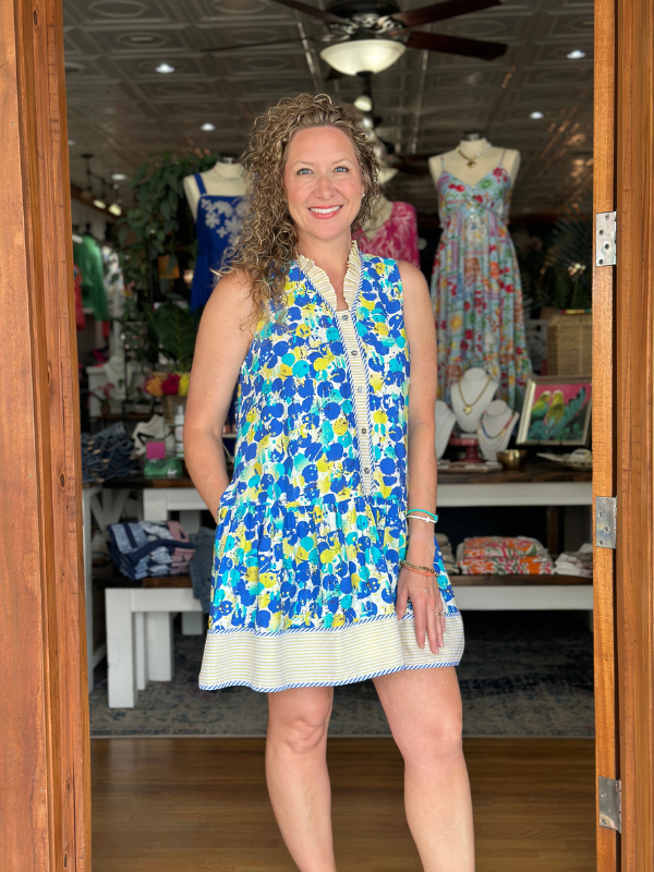 Blue + Yellow Dot Sleeveless Dress