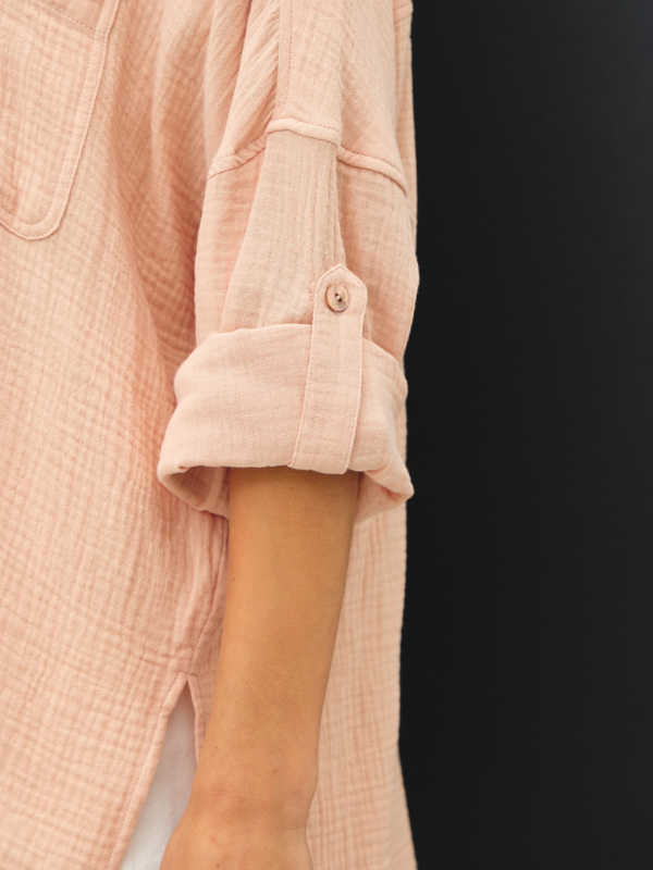 Blush Cotton Gauze Button Up Shirt