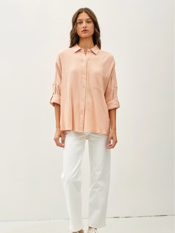 Blush Cotton Gauze Button Up Shirt