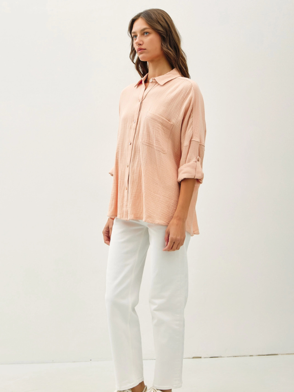 Blush Cotton Gauze Button Up Shirt