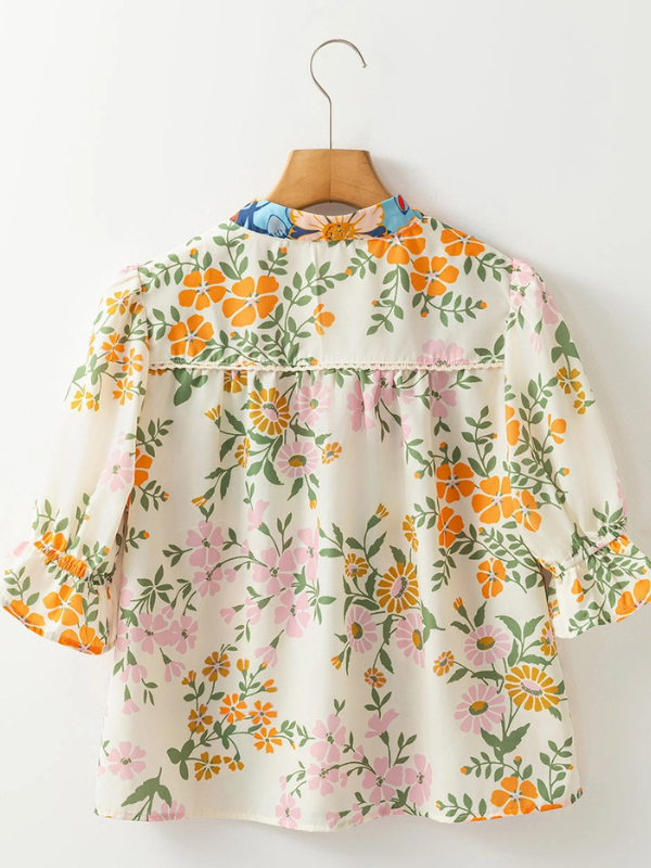 Boho Floral Crochet V-Neck Top