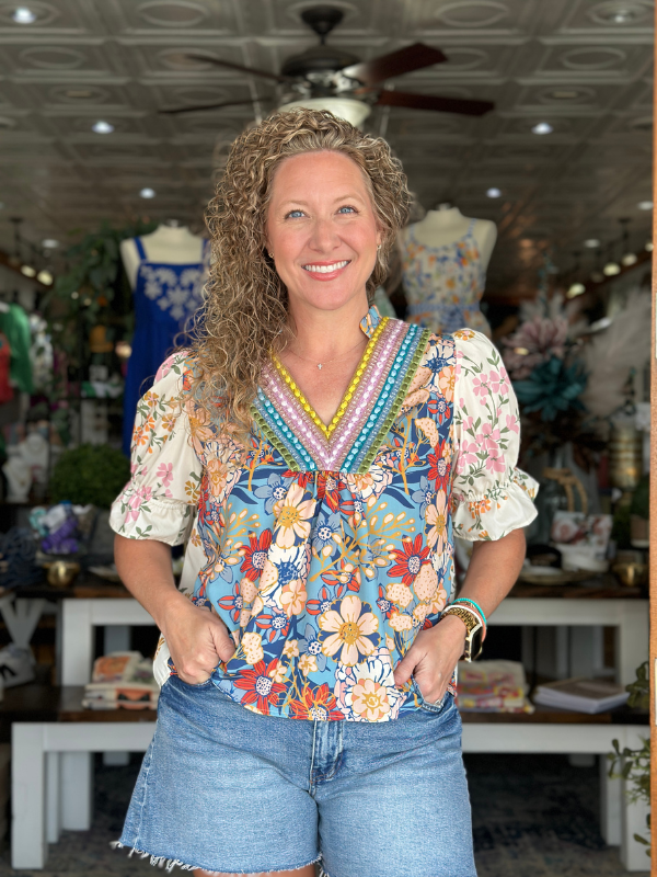 Boho Floral Crochet V-Neck Top