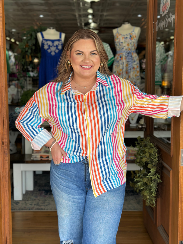 Bright Stripe Button Up Shirt