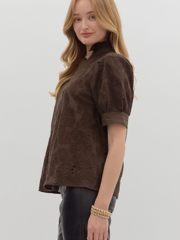 Brown Floral Embroidered Top