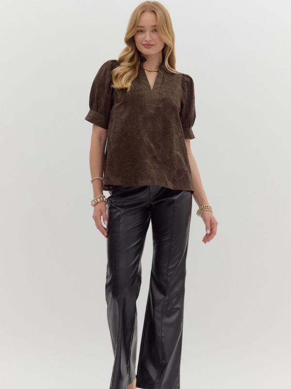Brown Floral Embroidered Top
