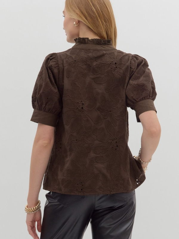 Brown Floral Embroidered Top