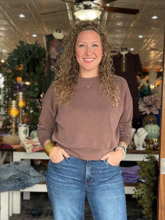 Brown Long Sleeve Scuba Top