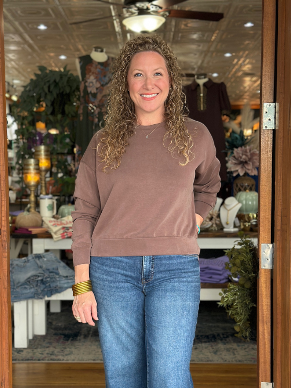 Brown Long Sleeve Scuba Top