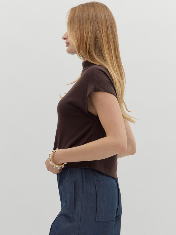 Brown Mock Neck Pullover Top