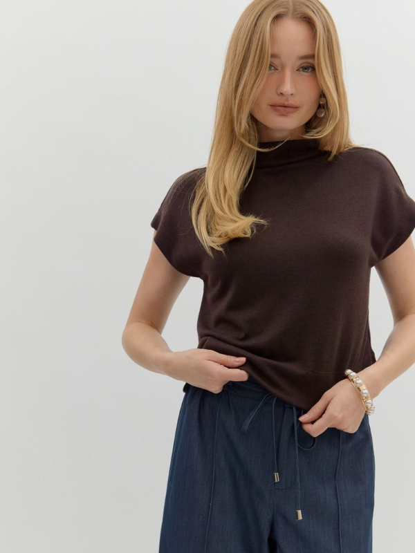 Brown Mock Neck Pullover Top