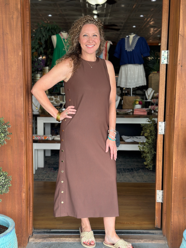 Brown Pullover Midi Dress