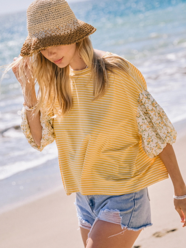 Butter Yellow Stripe + Floral Top
