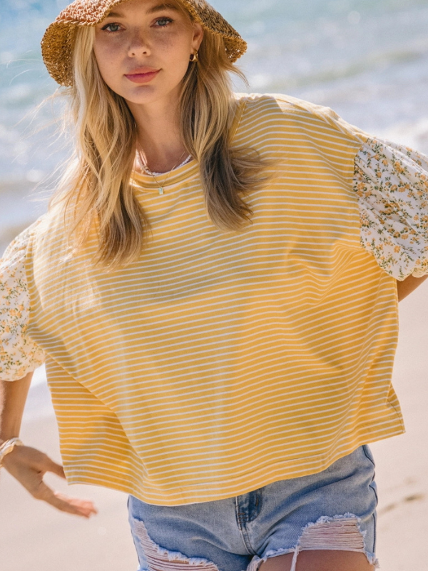 Butter Yellow Stripe + Floral Top