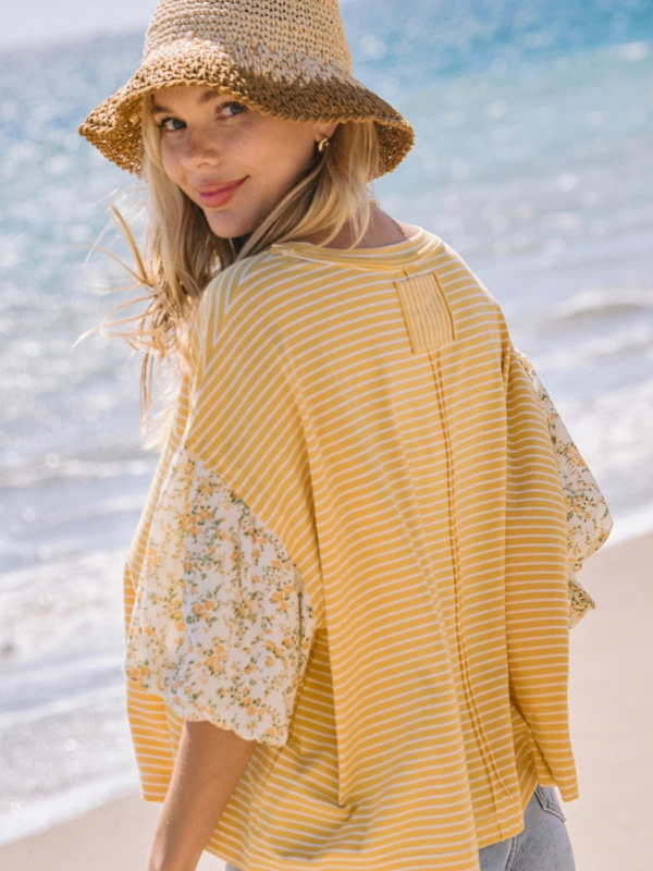 Butter Yellow Stripe + Floral Top