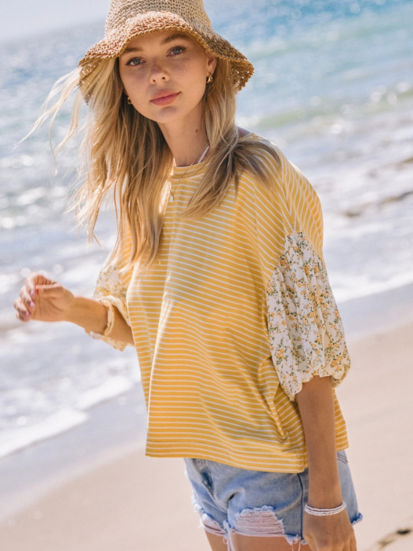 Butter Yellow Stripe + Floral Top