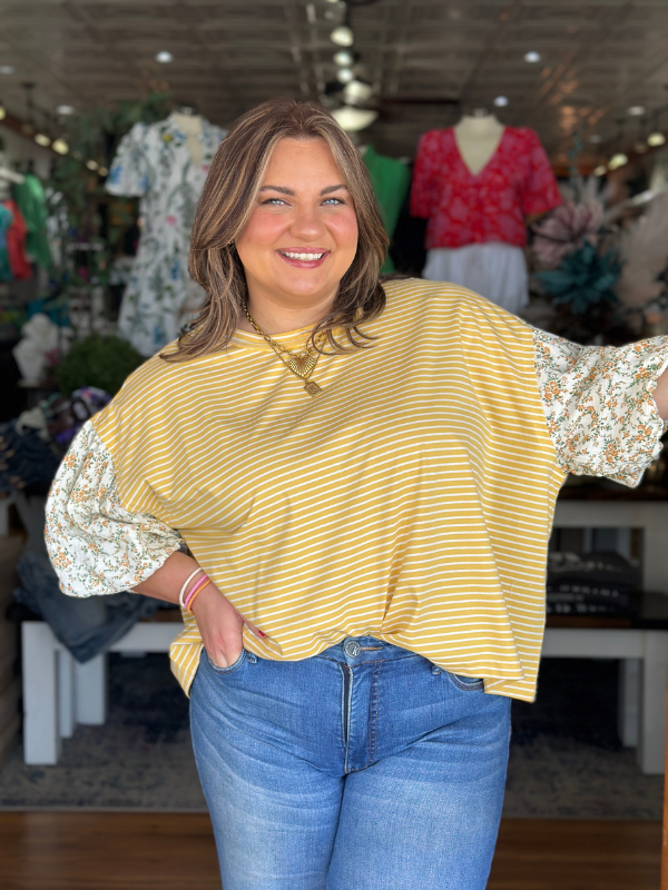 Butter Yellow Stripe + Floral Top