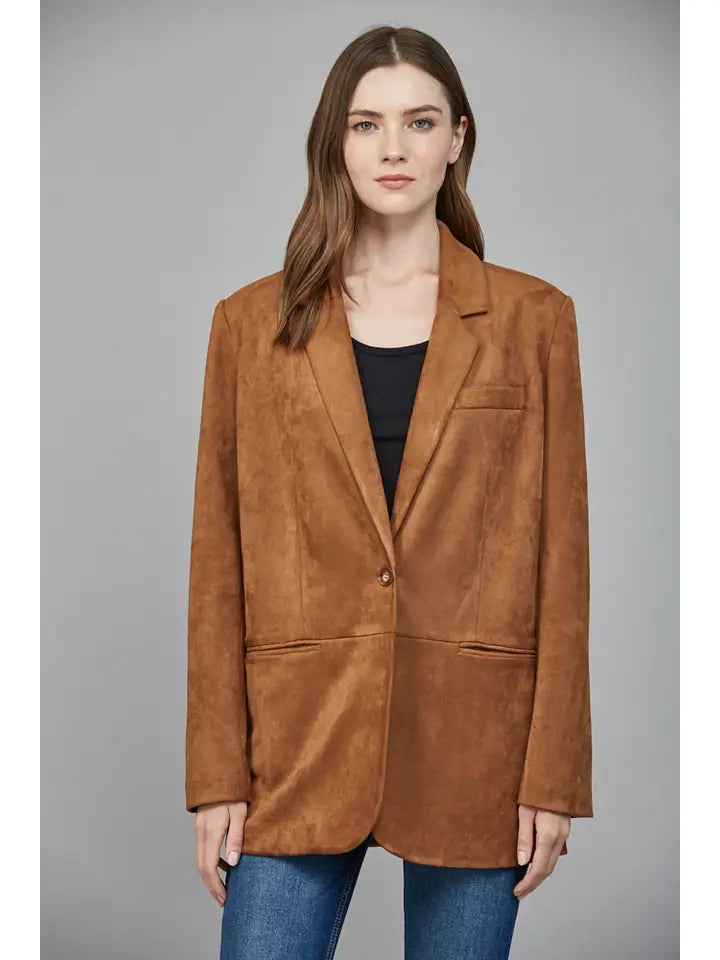 Cognac Faux Suede Relaxed Fit Blazer