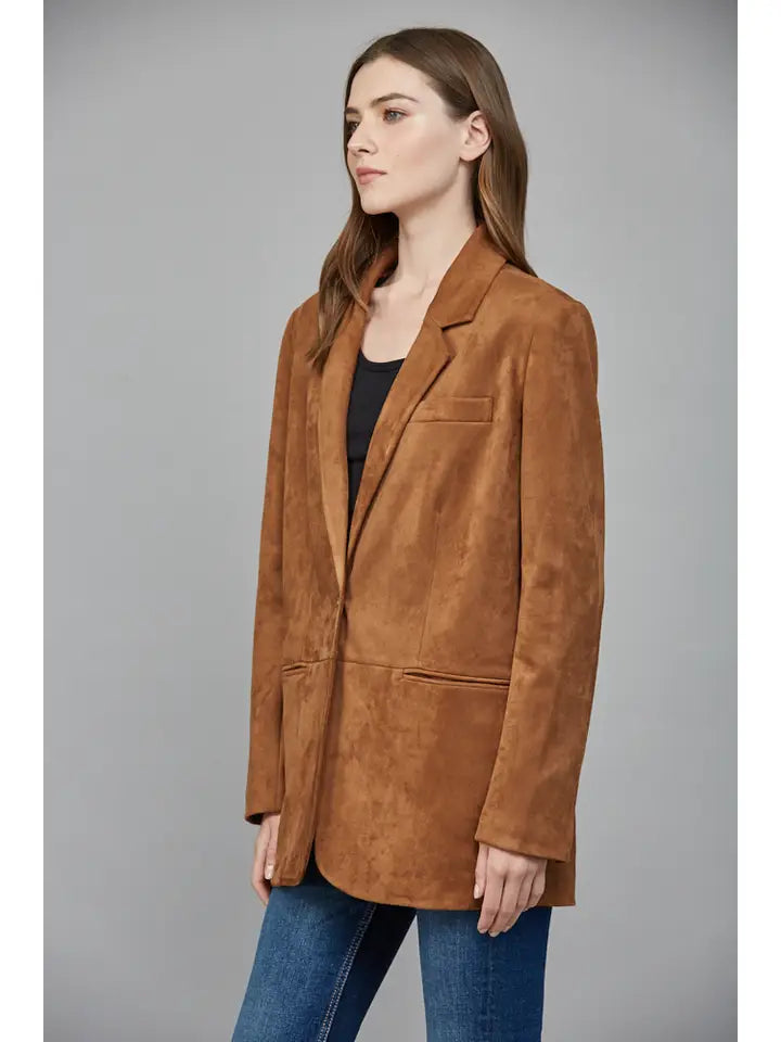 Cognac Faux Suede Relaxed Fit Blazer