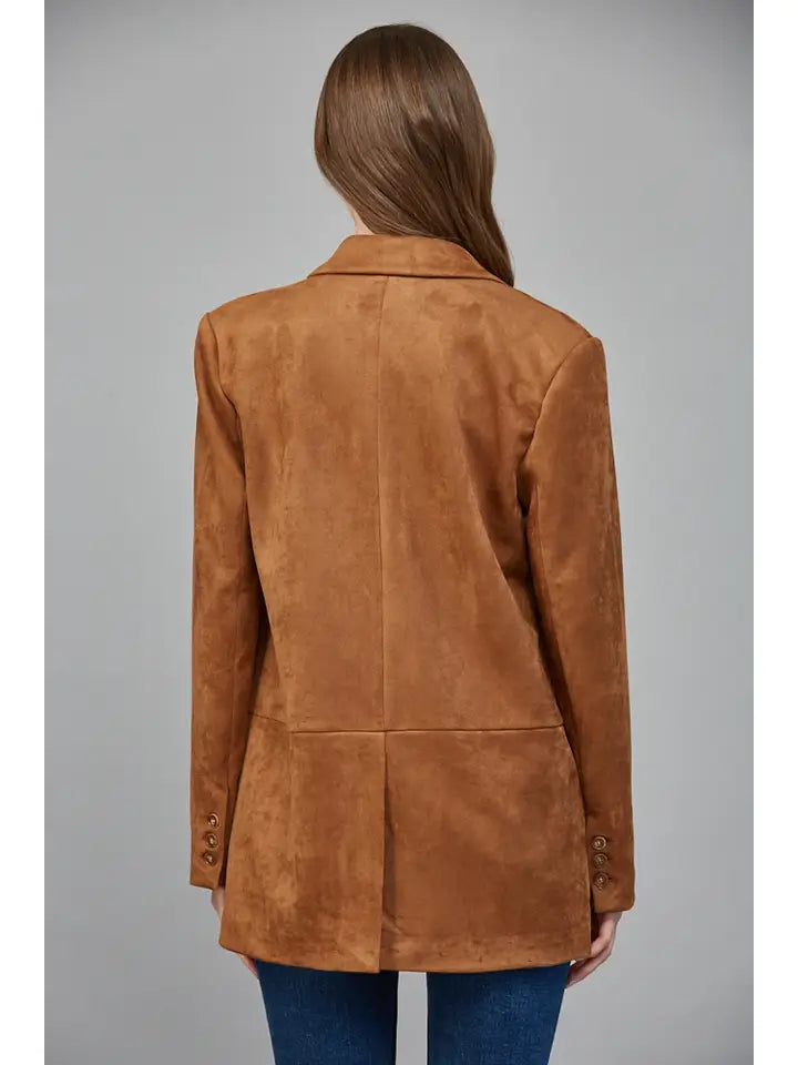 Cognac Faux Suede Relaxed Fit Blazer