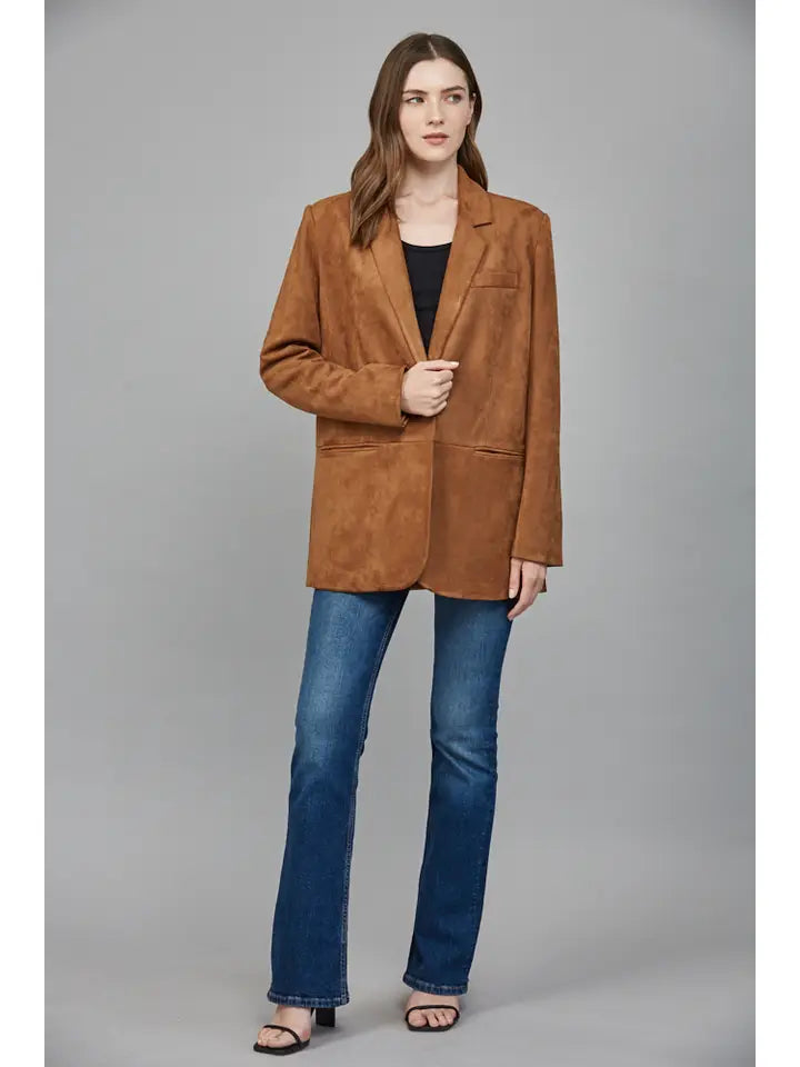 Cognac Faux Suede Relaxed Fit Blazer