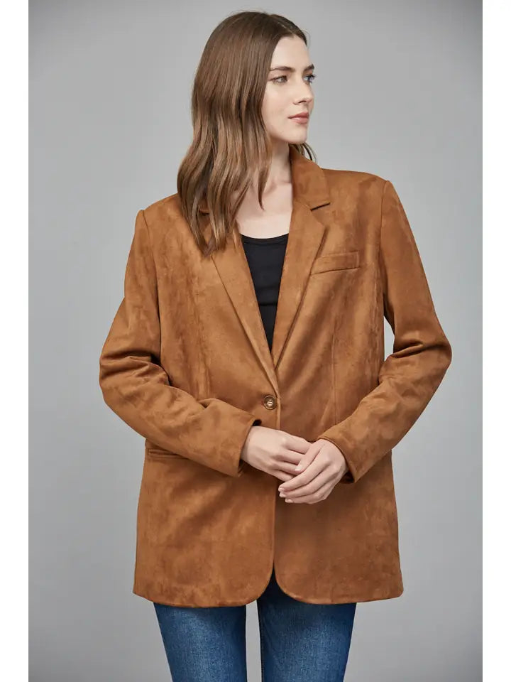 Cognac Faux Suede Relaxed Fit Blazer