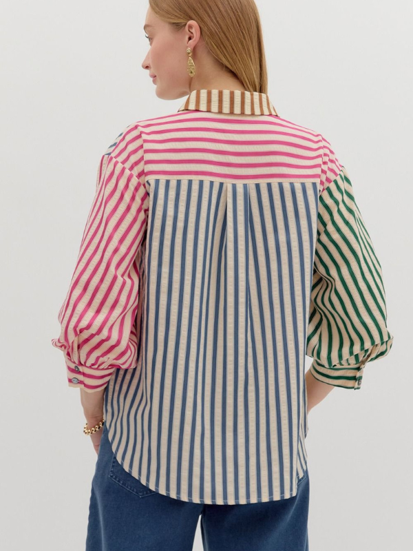 Color Block Stripe Button Down Top