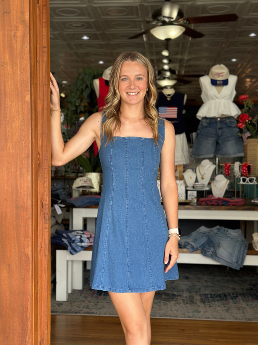 Denim Blue A-Line Fit & Flare Mini Dress