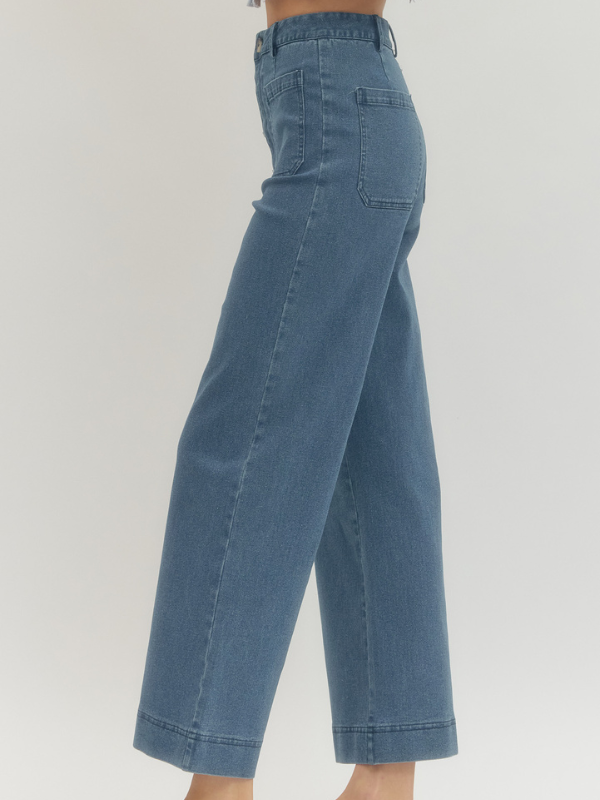 Blue jeans on a plain white background