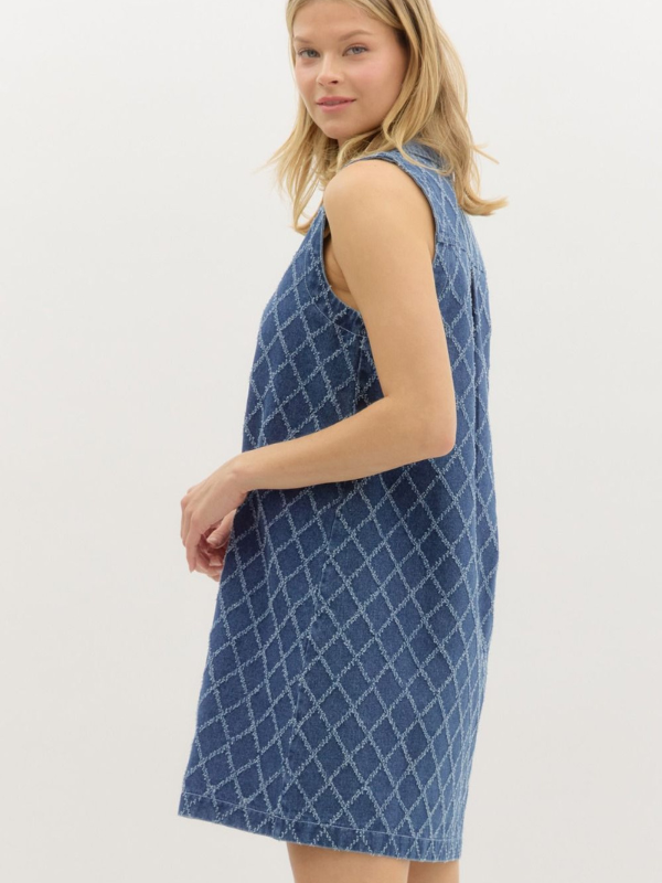 Denim Diamond Pattern Mini Dress