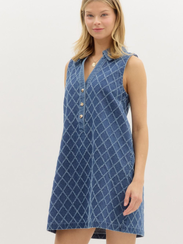 Denim Diamond Pattern Mini Dress