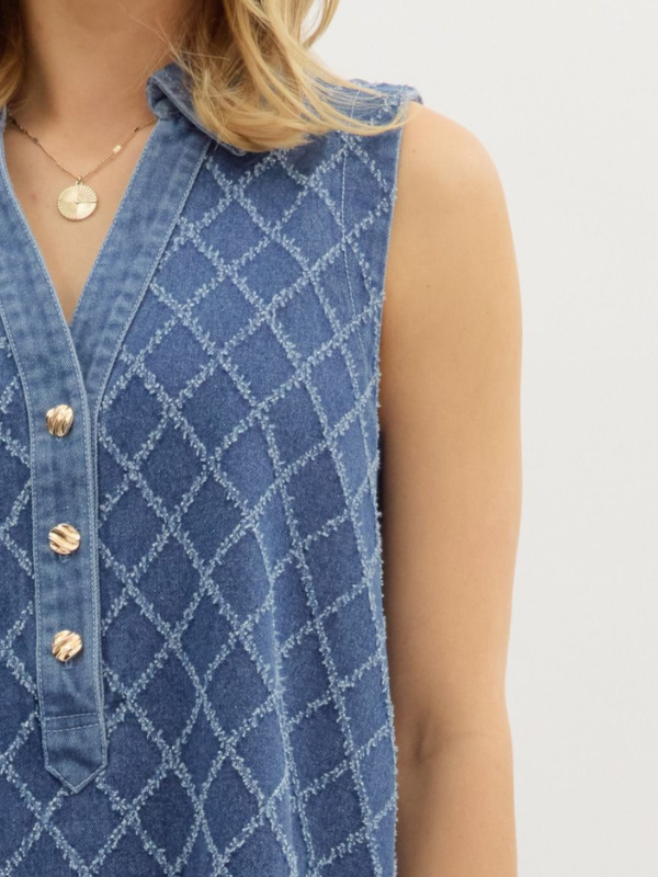 Denim Diamond Pattern Mini Dress