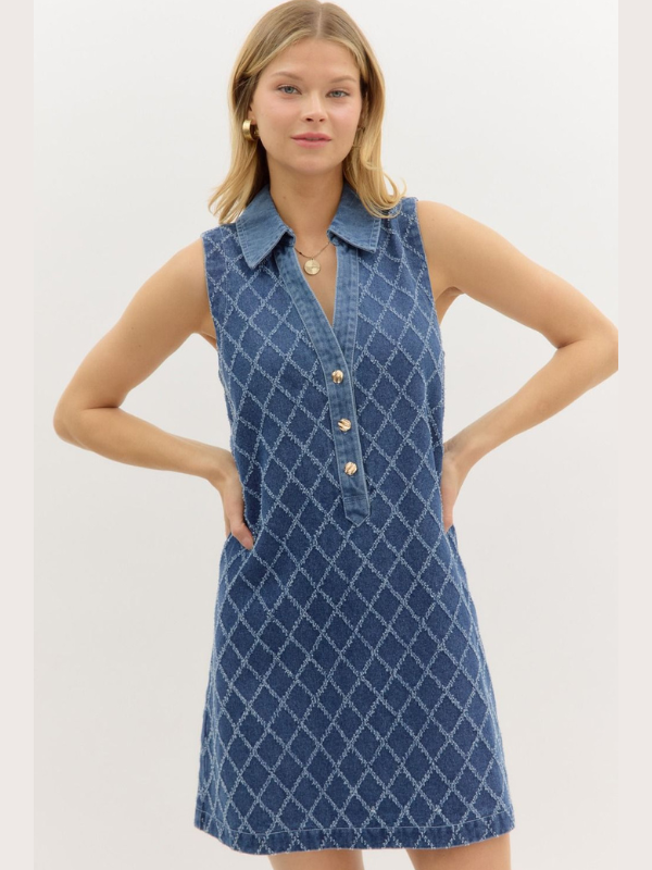 Denim Diamond Pattern Mini Dress